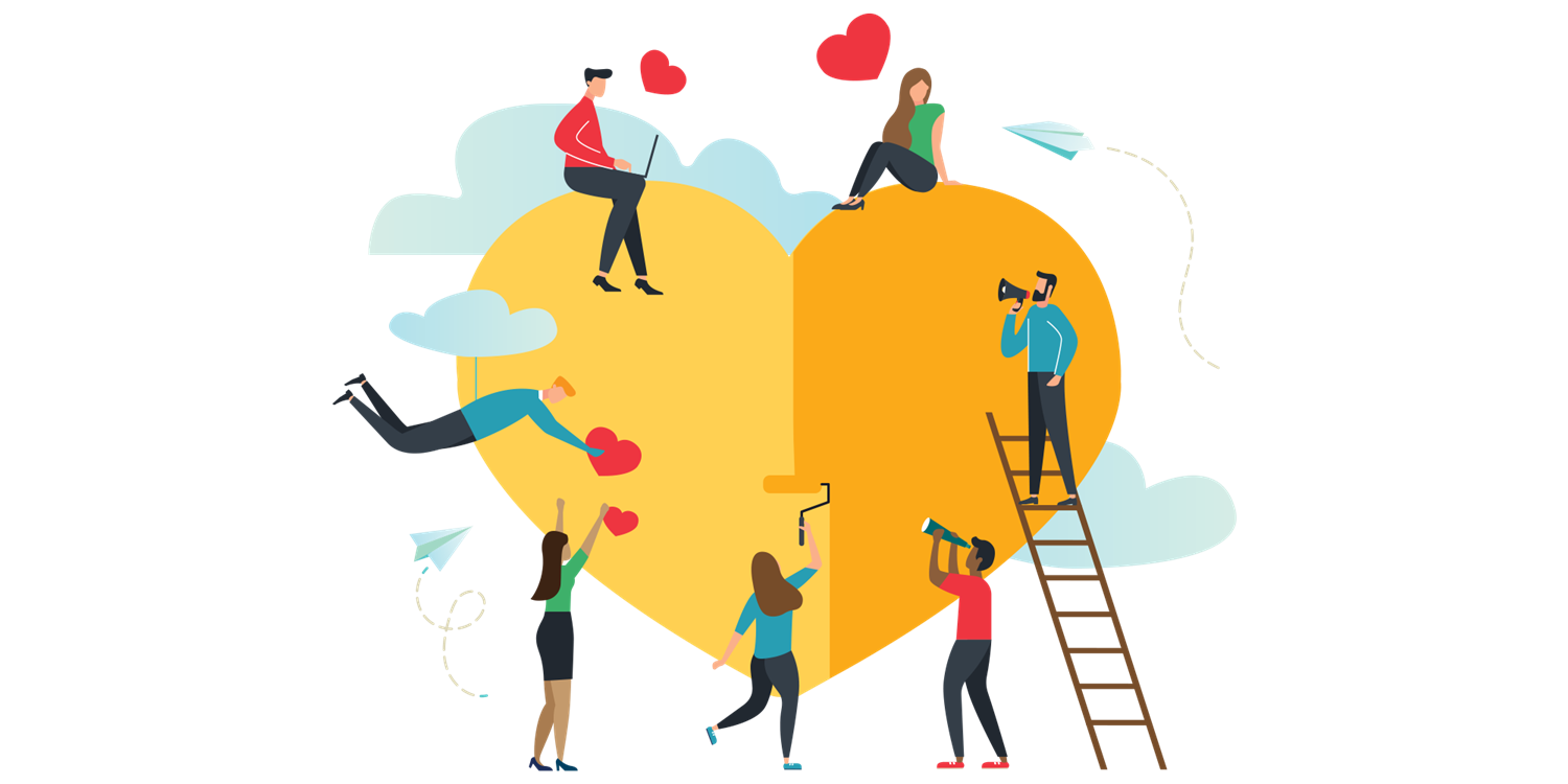 Illustration of people on a heart